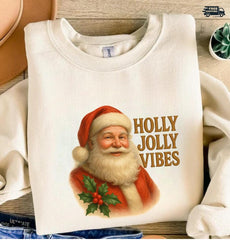 Holly Jolly Vibes Santa Sweatshirt | Vintage Christmas Holiday Sweater