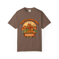 Turkey & Good Times Family T-Shirt | Vintage Thanksgiving Cartoon Turkey | Holiday Dinner Tee | Funny Fall Family Shirt | Turkey Day Graphic