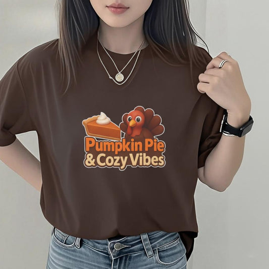 Pumpkin Pie & Cozy Vibes T-Shirt | Thanksgiving Turkey Pie Tee | Fall Graphic Shirt | Cozy Autumn Apparel | Comfort Colors Garment-Dyed