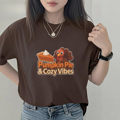 Pumpkin Pie & Cozy Vibes T-Shirt | Thanksgiving Turkey Pie Tee | Fall Graphic Shirt | Cozy Autumn Apparel | Comfort Colors Garment-Dyed
