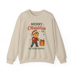 Merry Christmas Ya Filthy Animal Sweatshirt | Funny Christmas Shirt | Retro Holiday Graphic Pullover | Cozy Xmas Gift for Her or Him