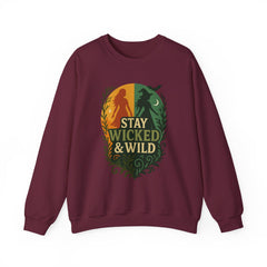 Stay Wicked & Wild Sweatshirt | Retro Witch Aesthetic Pullover | Spooky Season Crewneck | Fall Witchy Vibes Sweater | Halloween Graphic Top