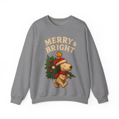 Merry & Bright Christmas Dog Sweatshirt - Cute Holiday Puppy Shirt - Vintage Christmas Tree Design - Cozy Winter Family Xmas Sweater