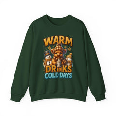 Warm Drinks Cold Days Sweatshirt | Teddy Bear & Snowman Winter Design