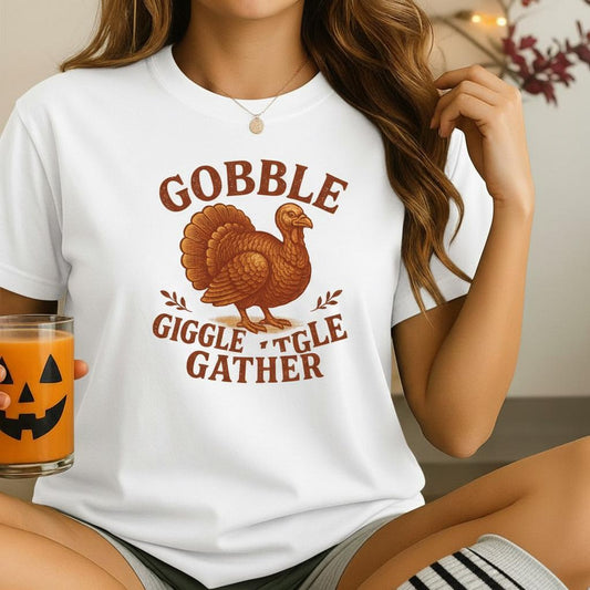 Gobble Giggle Gather Shirt | Vintage Thanksgiving Turkey Tee | Fall Graphic Tee | Retro Autumn Shirt | Funny Turkey Unisex T-Shirt, Gift