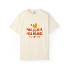 Full Plates Full Hearts Thanksgiving Shirt - Fall Turkey Graphic Tee - Autumn Family Dinner Shirt - Holiday Feast T-Shirt - Cozy Fall Outfit