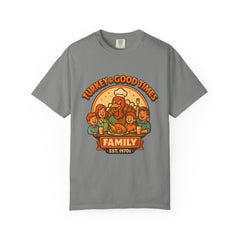 Turkey & Good Times Family T-Shirt | Vintage Thanksgiving Cartoon Turkey | Holiday Dinner Tee | Funny Fall Family Shirt | Turkey Day Graphic