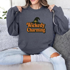 Wickedly Charming Sweatshirt | Witch Hat Halloween Crewneck | Spooky Cute Fall Sweater | Witchy Aesthetic Pullover Unisex Gifts