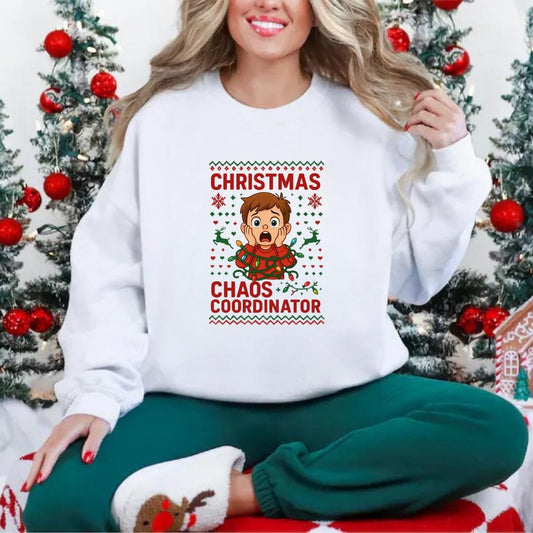 Christmas Chaos Coordinator Sweatshirt, Funny Ugly Sweater Style Crewneck | Holiday Host Gift | Mom Dad Family Xmas Jumper, Festive Pullover