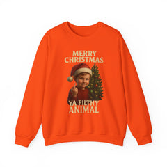 Merry Christmas Ya Filthy Animal Crewneck Sweatshirt | Retro Santa Kid Funny Holiday Sweater | Offensive Christmas Shirt Unisex Gift