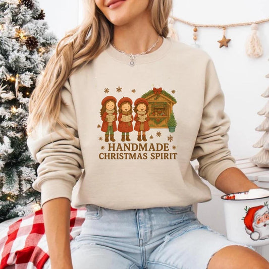 Christmas Carolers Sweatshirt, Handmade Christmas Spirit Shirt, Vintage Xmas Market Tee, Retro Holiday Carols Jumper, Cozy Gift for Musician