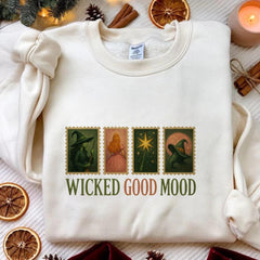Wicked Good Mood Sweatshirt | Witch & Princess Stamp Graphic | Spooky Cute Halloween Crewneck | Cozy Fall Aesthetic Sweater