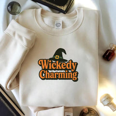 Wickedly Charming Sweatshirt | Witch Hat Halloween Crewneck | Spooky Cute Fall Sweater | Witchy Aesthetic Pullover Unisex Gifts