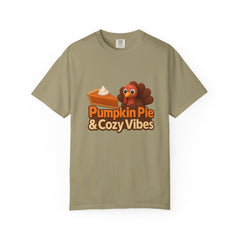 Pumpkin Pie & Cozy Vibes T-Shirt | Thanksgiving Turkey Pie Tee | Fall Graphic Shirt | Cozy Autumn Apparel | Comfort Colors Garment-Dyed