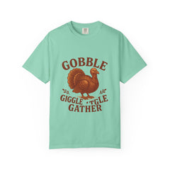 Gobble Giggle Gather Shirt | Vintage Thanksgiving Turkey Tee | Fall Graphic Tee | Retro Autumn Shirt | Funny Turkey Unisex T-Shirt, Gift