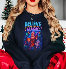 Cyberpunk Christmas Sweatshirt | Believe in the Magic Neon Xmas Shirt | Futuristic Santa Holiday Gift | Glow Lights Christmas Pullover