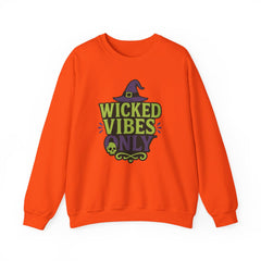 Wicked Vibes Only Sweatshirt | Cute Witch Hat & Skull Graphic | Halloween Cozy Pullover | Spooky Season Crewneck | Fall Witchy Vibes