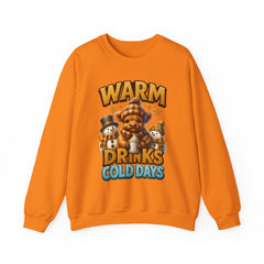 Warm Drinks Cold Days Sweatshirt | Teddy Bear & Snowman Winter Design