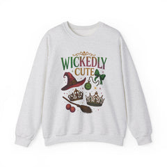 Wickedly Cute Witchy Sweatshirt | Vintage Halloween Aesthetic | Witch Hat Broom Bow Stars | Cozy Fall Spooky Season Crewneck Unisex
