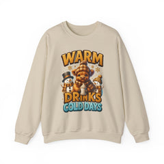 Warm Drinks Cold Days Sweatshirt | Teddy Bear & Snowman Winter Design