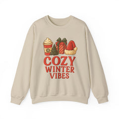 Cozy Winter Vibes Sweatshirt, Aesthetic Holiday Crewneck, Christmas Coffee Sweater, Neutral Color Winter Shirt, Xmas Gift for Her