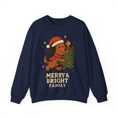 Merry & Bright Dog Christmas Sweatshirt, Holiday Puppy Crewneck, Funny Dog Mom Gift, Family Matching Xmas Sweater, Pet Lover Gift
