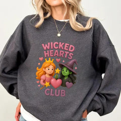 Wicked Hearts Club Sweatshirt | Cute Witch & Princess Emoji Graphic | Cozy Fall Halloween Crewneck | Kawaii Spooky Season Sweater