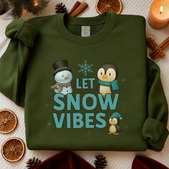 Let Snow Vibes Sweatshirt, Cute Snowman Penguin Crewneck, Winter Season Jumper, Cozy Holiday Gift, Aesthetic Winter Chrismast Shirt Unisex