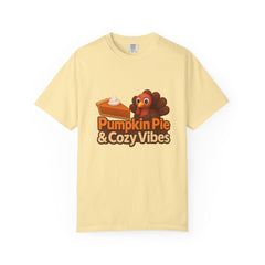 Pumpkin Pie & Cozy Vibes T-Shirt | Thanksgiving Turkey Pie Tee | Fall Graphic Shirt | Cozy Autumn Apparel | Comfort Colors Garment-Dyed
