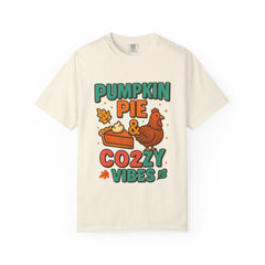 Pumpkin Pie & Cozy Vibes T-Shirt | Thanksgiving Fall Shirt | Cute Turkey Event Top | Autumn Comfort Tee | Holiday Foodie Gift Unisex