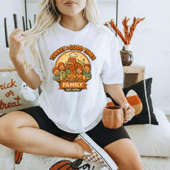 Turkey & Good Times Family T-Shirt | Vintage Thanksgiving Cartoon Turkey | Holiday Dinner Tee | Funny Fall Family Shirt | Turkey Day Graphic