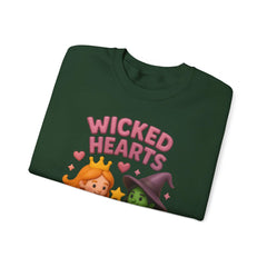 Wicked Hearts Club Sweatshirt | Cute Witch & Princess Emoji Graphic | Cozy Fall Halloween Crewneck | Kawaii Spooky Season Sweater