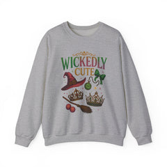 Wickedly Cute Witchy Sweatshirt | Vintage Halloween Aesthetic | Witch Hat Broom Bow Stars | Cozy Fall Spooky Season Crewneck Unisex