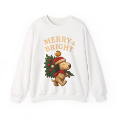 Merry & Bright Christmas Dog Sweatshirt - Cute Holiday Puppy Shirt - Vintage Christmas Tree Design - Cozy Winter Family Xmas Sweater