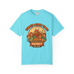 Turkey & Good Times Family T-Shirt | Vintage Thanksgiving Cartoon Turkey | Holiday Dinner Tee | Funny Fall Family Shirt | Turkey Day Graphic
