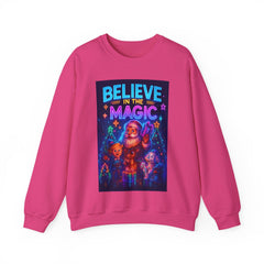 Cyberpunk Christmas Sweatshirt | Believe in the Magic Neon Xmas Shirt | Futuristic Santa Holiday Gift | Glow Lights Christmas Pullover