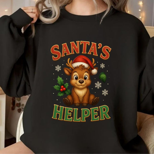 Santa's Helper Sweatshirt, Cute Baby Reindeer Crewneck, Christmas Deer Sweater, Holiday Gift for Her, Festive Xmas Jumper