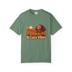 Pumpkin Pie & Cozy Vibes T-Shirt | Thanksgiving Turkey Pie Tee | Fall Graphic Shirt | Cozy Autumn Apparel | Comfort Colors Garment-Dyed