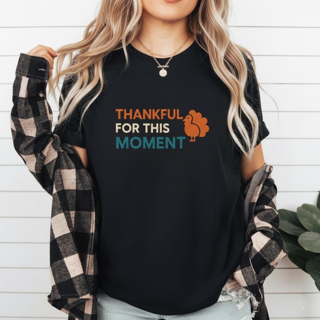 Thankful For This Moment Shirt, Thanksgiving Matching Outfit, Fall Turkey Tee, Black & White Couple Shirt, Holiday Gift, Unisex Graphic USA