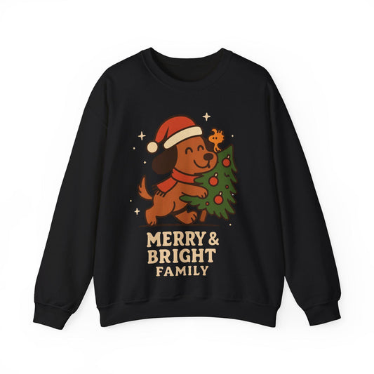 Merry & Bright Dog Christmas Sweatshirt, Holiday Puppy Crewneck, Funny Dog Mom Gift, Family Matching Xmas Sweater, Pet Lover Gift