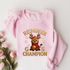 Reindeer Games Champion Sweatshirt, Cute Deer Crewneck, Christmas Holiday Sweater, Festive Season Gift for Her, Cute Xmas Jumper - Unisex