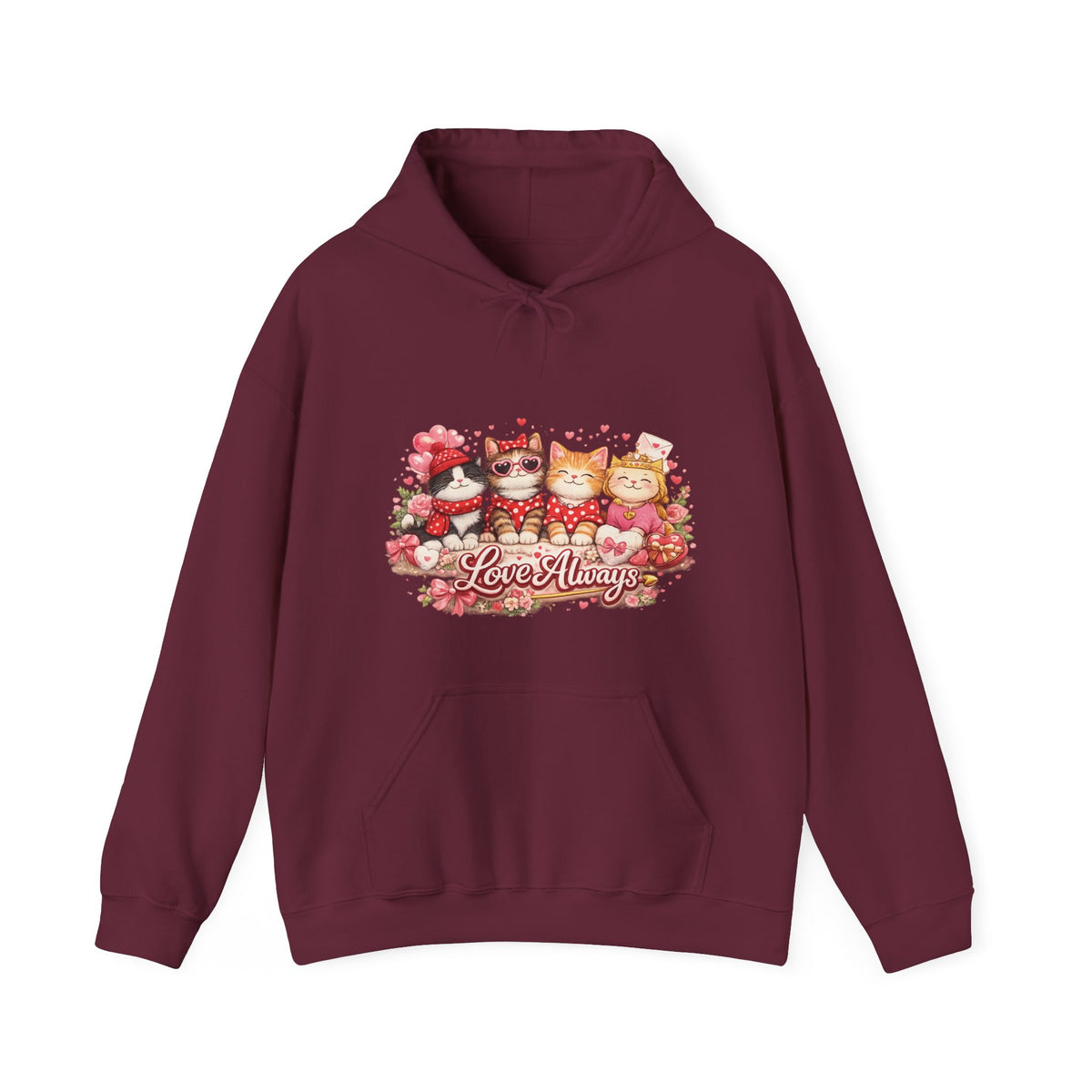 Cat Love Hoodie - 'Love Always' Cute Valentine Cats Sweatshirt
