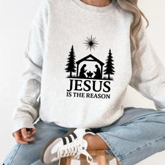 Jesus is the Reason Sweatshirt | Nativity Scene Christmas Crewneck | Christian Holiday Sweater | Religious Xmas Gift for Mom | Faith Jumper