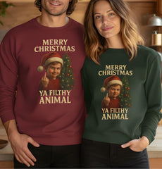 Merry Christmas Ya Filthy Animal Crewneck Sweatshirt | Retro Santa Kid Funny Holiday Sweater | Offensive Christmas Shirt Unisex Gift