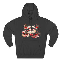 Love & Cats Valentine Hoodie — Black Kittens with Hearts and Cherries