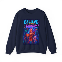Cyberpunk Christmas Sweatshirt | Believe in the Magic Neon Xmas Shirt | Futuristic Santa Holiday Gift | Glow Lights Christmas Pullover