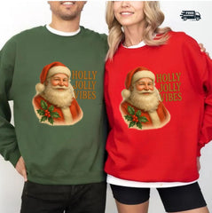 Holly Jolly Vibes Santa Sweatshirt | Vintage Christmas Holiday Sweater