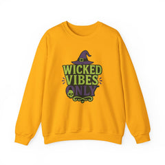Wicked Vibes Only Sweatshirt | Cute Witch Hat & Skull Graphic | Halloween Cozy Pullover | Spooky Season Crewneck | Fall Witchy Vibes