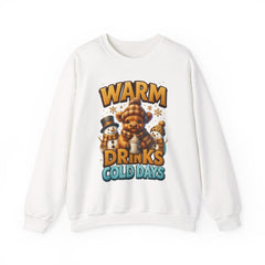 Warm Drinks Cold Days Sweatshirt | Teddy Bear & Snowman Winter Design