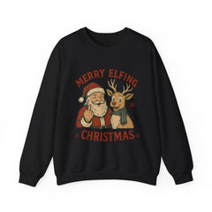 Funny Santa Middle Finger Sweatshirt, Merry Elfing Christmas Sweater, Offensive Christmas Gift, Black Holiday Crewneck Unisex Chrismast